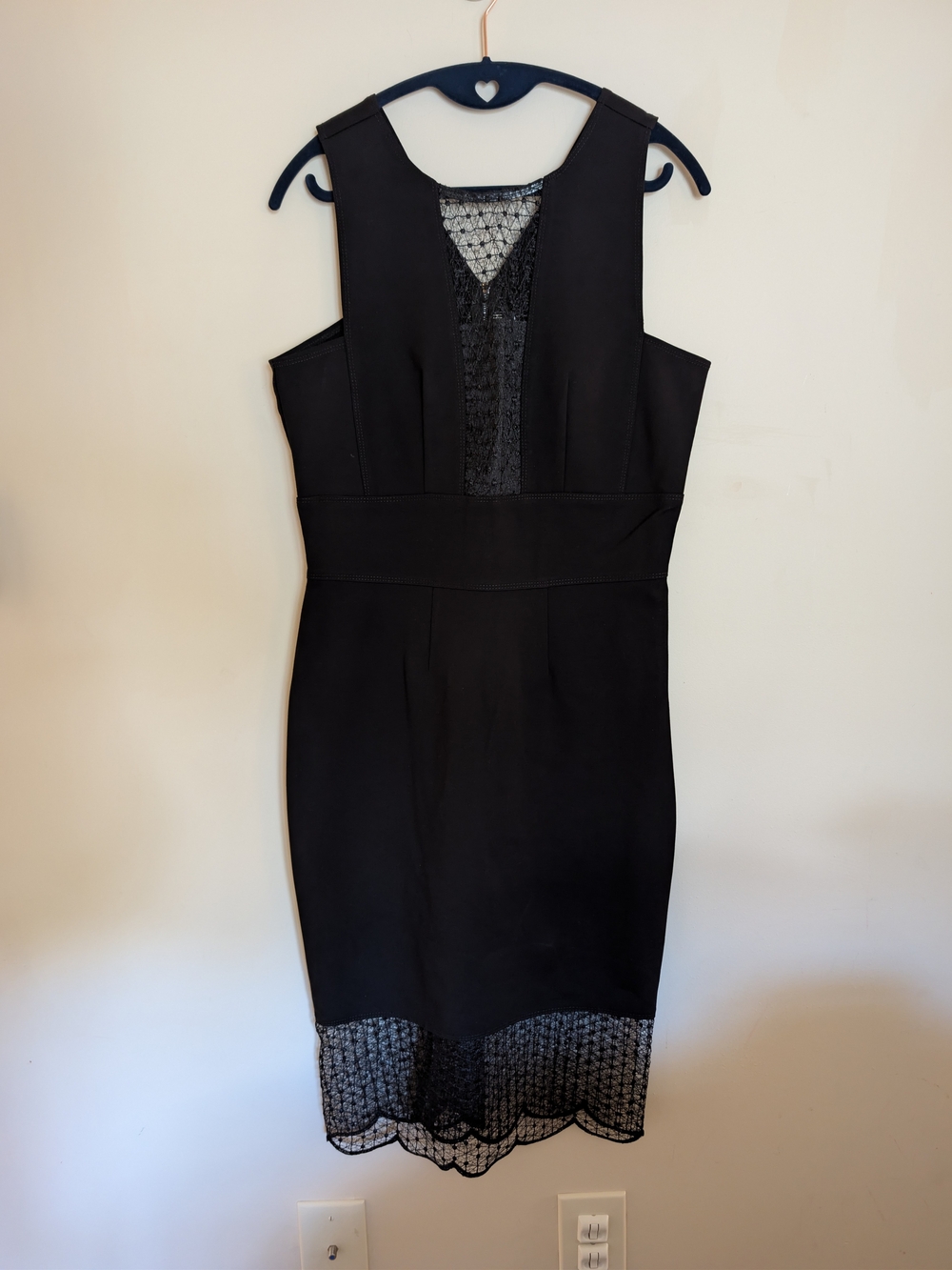 NWT Yoana Baraschi Black Lace Inset Scalloped Hem Dress Size M LBD